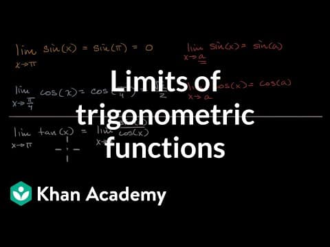 Thumbnail for Limits of trigonometric functions | Limits and continuity | AP Calculus AB | Khan Academy by Khan Academy