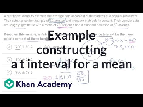 Thumbnail for Example constructing a t interval for a mean | Confidence intervals | AP Statistics | Khan Academy by Khan Academy