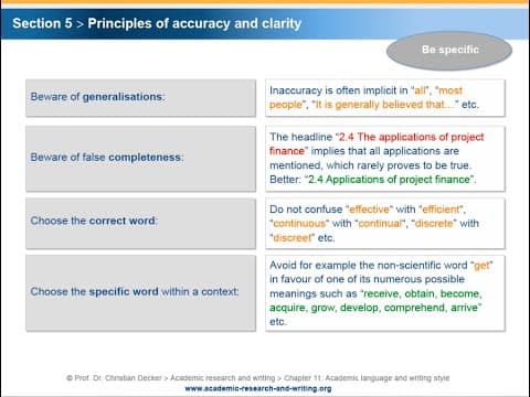 Thumbnail for Academic research and writing – Chapter 11 Language and style – Unit 2 Principles by Prof. Dr. Christian Decker