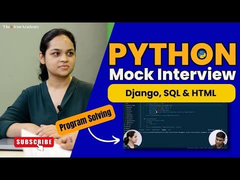 Thumbnail for PYTHON Mock Interview | One Of the BEST Mock Interview With PROGRAM Solving | Data Science | AI by Kiran Academy - Python & Mern