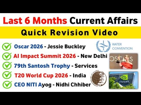 Thumbnail for Last 6 Months Current Affairs 2026 | Top 100 Most Important Current Affairs | Current Affairs 2026 | by GK Power 