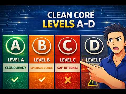 Thumbnail for SAP Clean Core Levels Explained (A–D) | Extensions in S/4HANA & BTP Part 2 by SAP TECHNOMANIAC