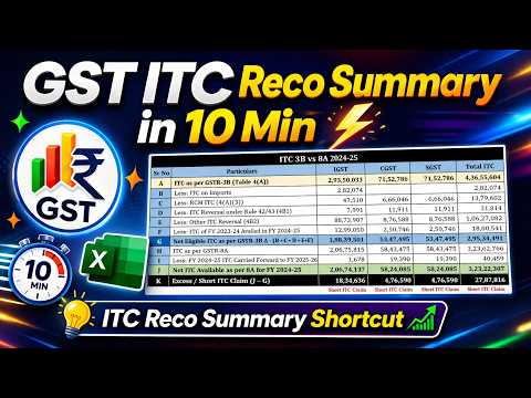 Thumbnail for GST ITC Reconciliation Summary in 10 Minutes ⚡ | Excel Shortcut Trick by Becoming an Expert