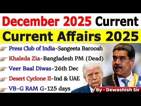 Thumbnail for December 2025 Current Affairs | Monthly Current Affair 2025 | Current Affairs 2025 #currentaffairs by Current Affairs Updated