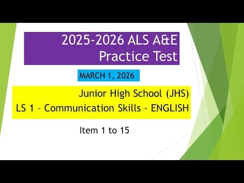 Thumbnail for Video 274 -  2025 2026 ALS A&E Practice Test   English   JHS by SOLID Ka-ALS