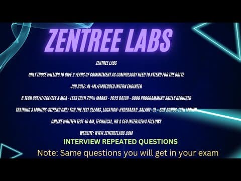 Thumbnail for Zentree Labs Technical Interview Questions || Most frequently asked questions #interviewquestions by YT SMART