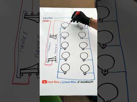 Thumbnail for 💡 10 lamparas en paralelo con 2 interruptores de 3 vías en circuito conmutable #joserios by Electricidad con José Ríos