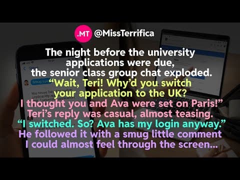 Thumbnail for The night before the university applications were due, the senior class group chat exploded... by Miss Terrifica 
