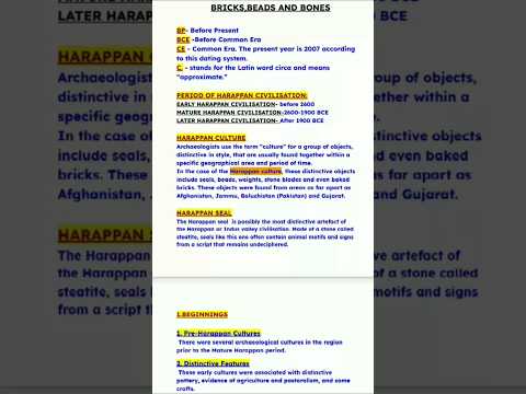 Thumbnail for Class 12 History Chapter 1 | Bricks, Beads and Bones | Full Notes | Harappan Civilization| CBSE 2025 by StudyNotesForAll