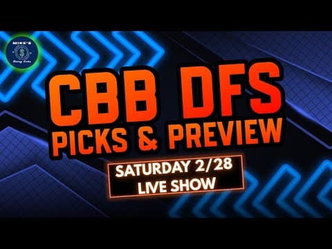 Thumbnail for College Basketball Saturday February 21 LIVE Show - Top DFS Plays, Strategy, Props, Picks by Mike’s Money Picks - Fantasy Sports, DFS