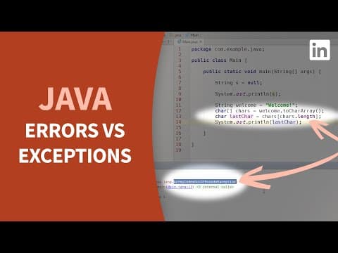 Thumbnail for Java Tutorial - Debug syntax errors vs runtime exceptions by LinkedIn Learning