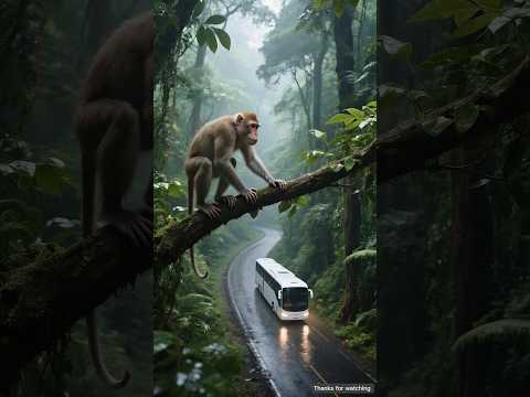 Thumbnail for The monkey warned the bus driver of the danger and saved the lives of all the bus passengers 😭 #ai by moon hindi animation