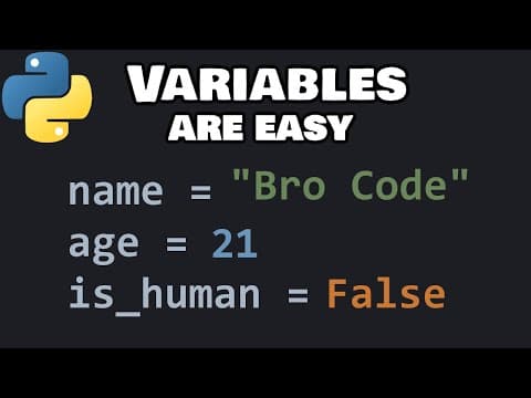 Thumbnail for Python variables for beginners ❎ by Bro Code