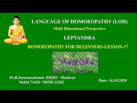 Thumbnail for LEPTANDRA # LOH # HOMOEOPATHY FOR BEGINNERS - LESSON 17 # Dr.R. Saravanakumar BHMS - Madurai by LANGUAGE OF HOMOEOPATHY